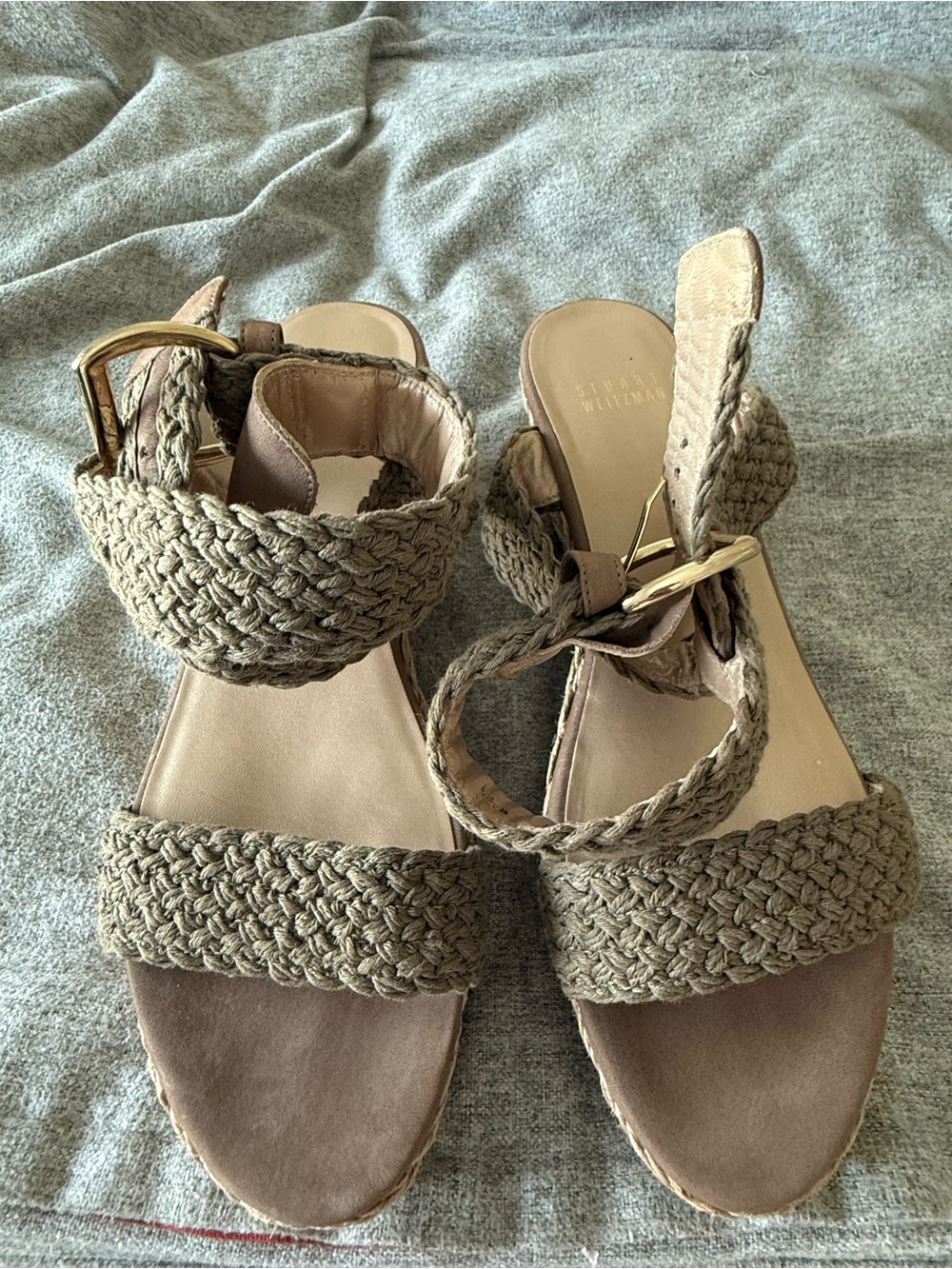 Stuart Weitzman Braided Taupe Wedge Sandals - Picture 2 of 6
